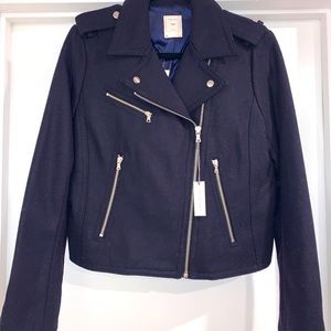 NWT Gap Wool Motorcycle Moto Jacket Black Medium